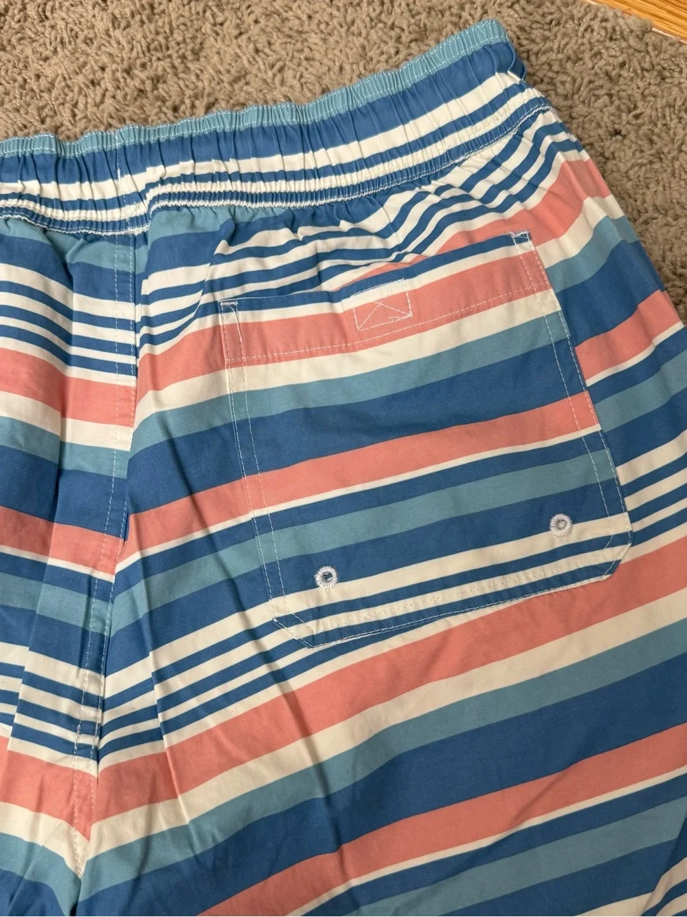 L.L. Bean Striped Coral and Blue Swim Trunks